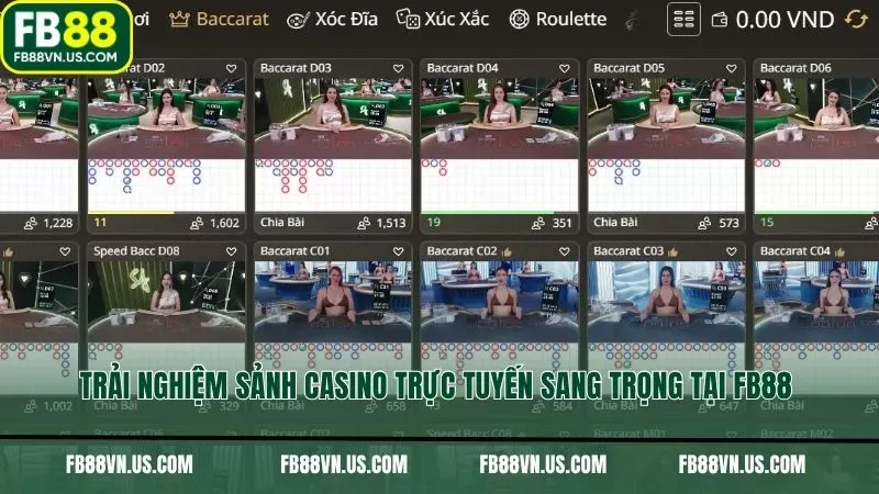 Trải nghiệm sảnh casino trực tuyến sang trọng tại FB88
